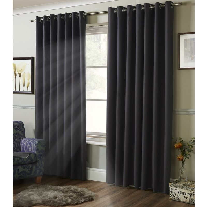 100% Blackout Eyelet Ring Top Curtains Charcoal 61 x 72'