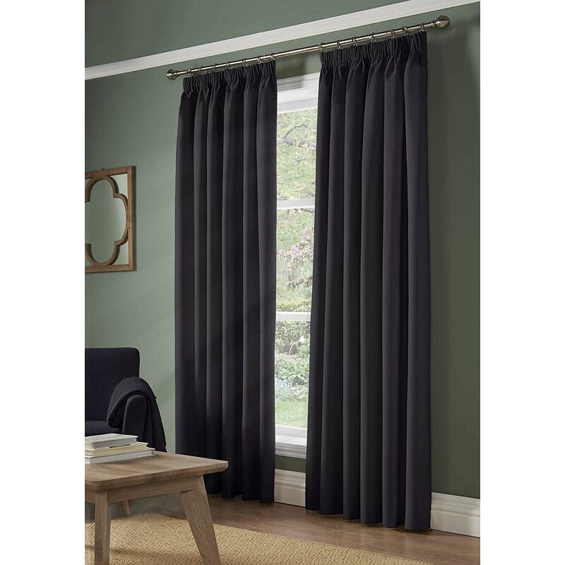 100% Blackout Pencil Pleat Taped Top Curtains Charcoal 90 x 90'