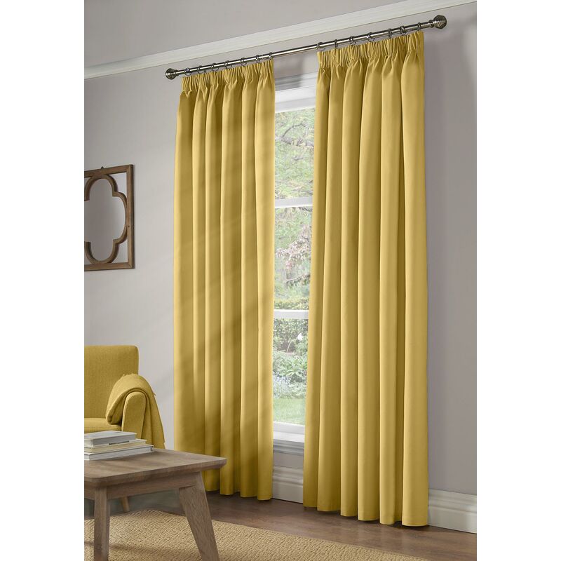 100% Blackout Pencil Pleat Taped Top Curtains Ochre 61 x 72'