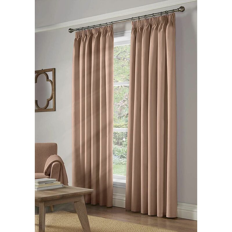 100% Blackout Pencil Pleat Taped Top Curtains Pink 90 x 90'