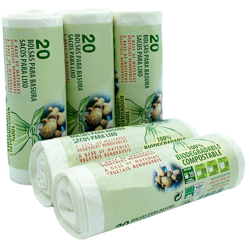 

100 bolsas de basura biodegradabale y compostable, 10L capacidad cada una