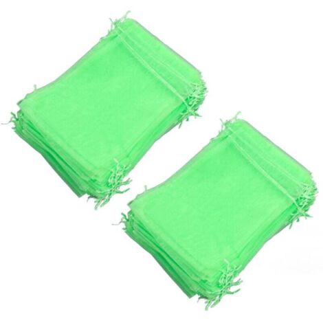 100 bolsas de red reutilizables para proteger frutas, bolsas de malla para jardín, para plantas, flores y árboles frutales, con cordón, color verde (15-20 cm)
