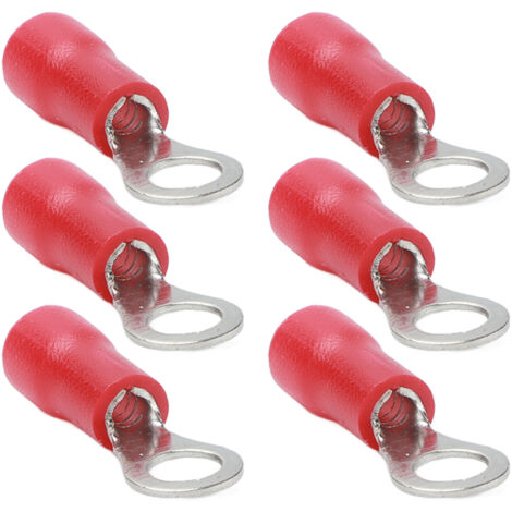 100 Bornes à Anneau Pré-Isolées en Cuivre avec Gaine PVC pour Câbles 22-16 AWG, Connecteurs pour Équipements Électriques Rouge