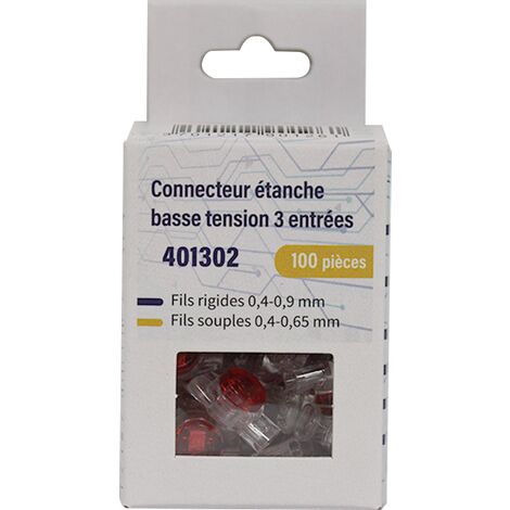 100 bornes de connexion étanche basse tension 3 fils – Connecteur thermoplastique 0,4-0,9 mm² – Tenue en tension 100V – 6A – BLM