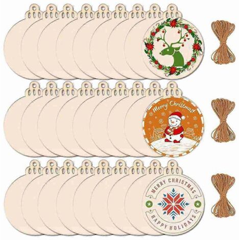 100 boules de Noël rondes en bois, étiquettes et décorations à faire soi-même (voir photo)