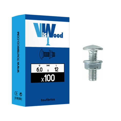 100 boulons TRCC  + écrou embase crantée 6x12mm zingué Viswood