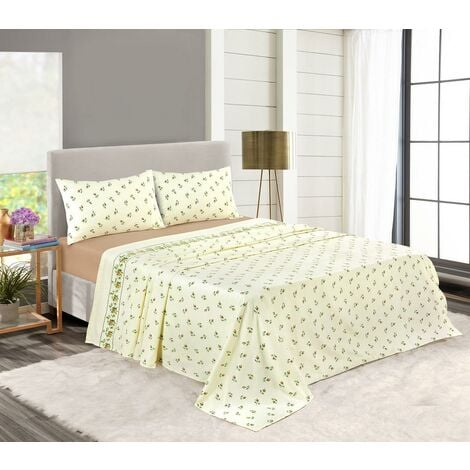 100% Brushed Cotton Flannelette Sheet Set - Fitted Sheet, Flat Sheet, Pillow Cases Cream Double