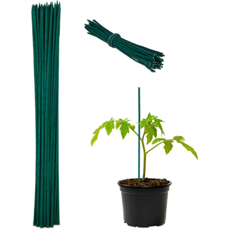 100 Cañas Bambú, 30x0,5 cm, Soporte para Plantas, Alambre de Sujeción, Palos Jardín, Verde Oscuro