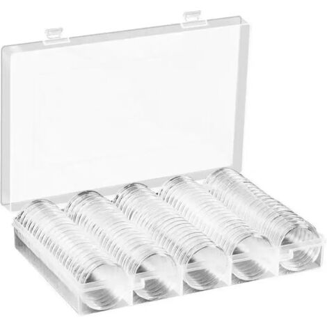 100 capsules de pièces de 27 mm, adaptées aux pièces de 2 €, avec boîte.