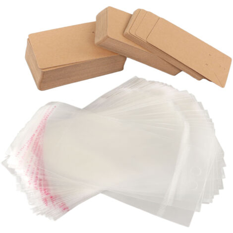 100 cartes à boucles d'oreilles avec trous suspendus - Sachets transparents en papier kraft pour présentation de bijoux et emballage cadeau