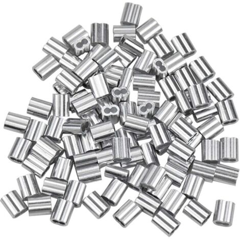 100 casquillos de aluminio para cables de acero, clips de trinquete de aluminio con extremos dobles para cables de acero y cables de aviación, plateados (1,5 mm/0,06 pulgadas)
