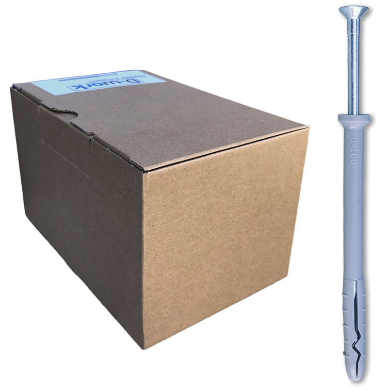 Chevilles à frapper nhs d. 8 x 100 mm avec Vis Tête Fraisée - 100 pièces de fixation - Dimensions 100 x 8 mm - Épaisseur de 30 mm - Idéal pour tous