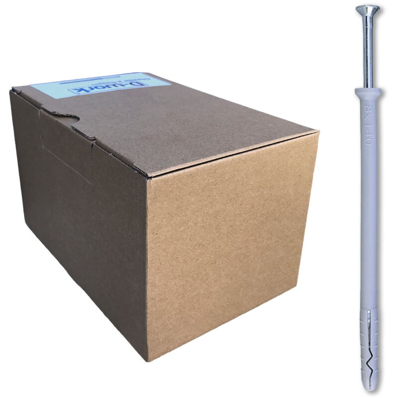 Chevilles à Frapper nhs d. 8 x 140 mm avec Vis Tête Fraisée D-work Lot de 100 - Dimensions : 140 mm x 8 mm - Épaisseur : 70 mm - Fixations robustes