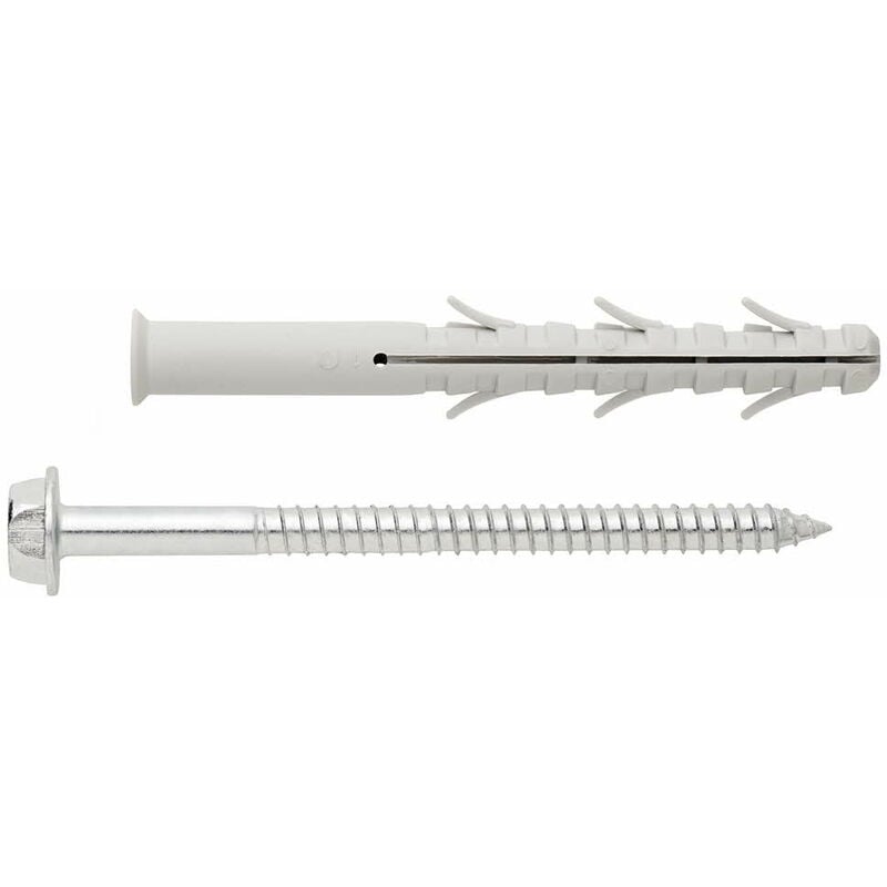 Cheville à frapper à 6 ailettes - Vis tête hexagonale - Polyamide 6.6 10 x 200 Ø10 - Boite de 100