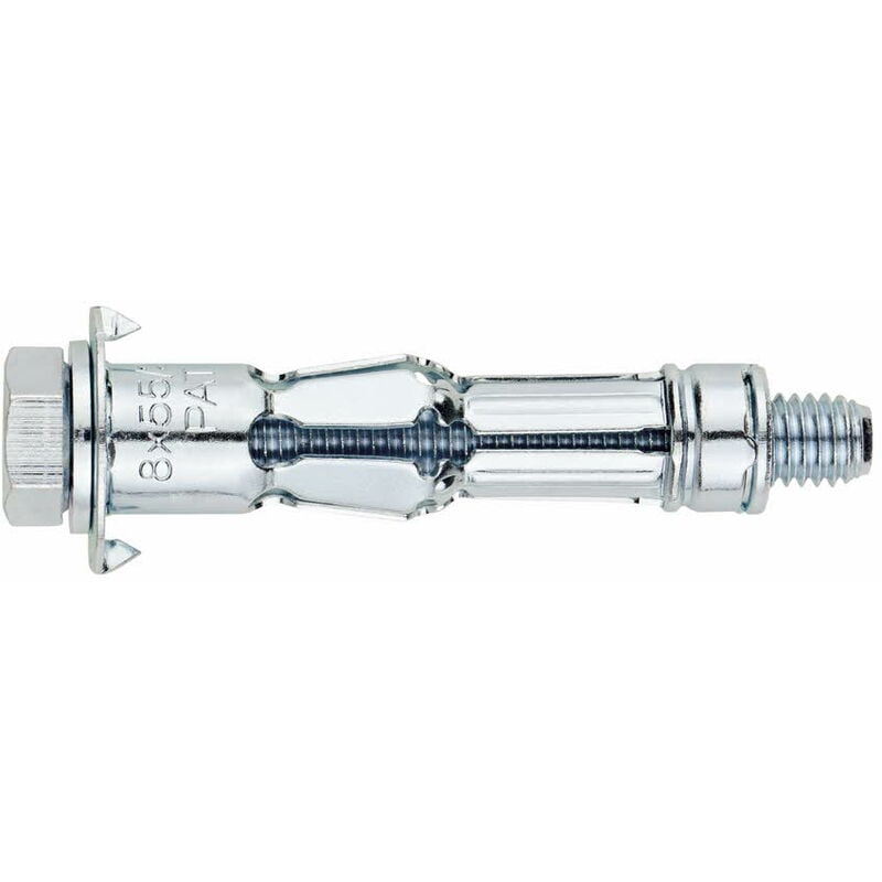 Cheville Indemoll pour fixation dans matériaux creux - Vis à tête hexagonale - Zingué M8 x 60 ø 14 - Boite de 100