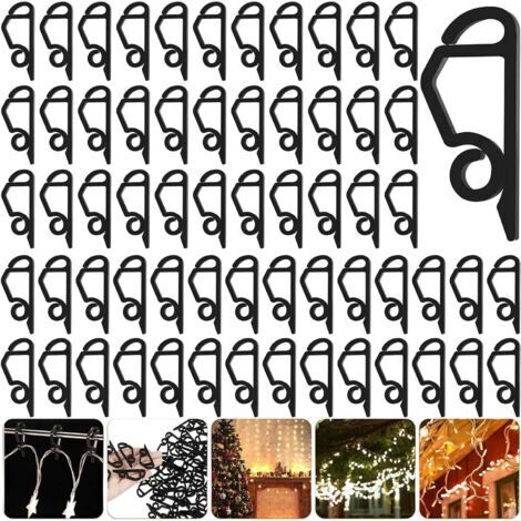 100 Clip de lumière de Noël, crochets de gouttière pour lumières d'extérieur, clip de Lumière pour décoration de Noël, pour guirlandes lumineuses et fixation (Noir)