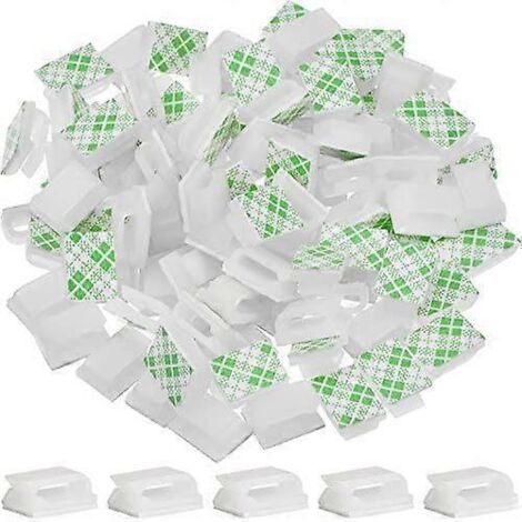 100 clips de câble auto-adhésifs, attaches de câble, support de câble (13 x 10 mm, blanc)-AquaForge
