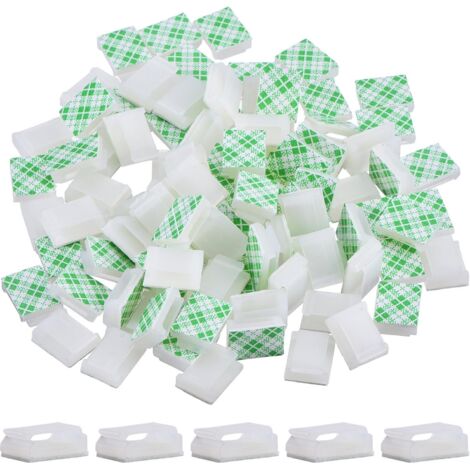 100 clips de câble auto-adhésifs, serre-câbles, gestion des câbles, support de câble (15,5 x 12,5 mm, blanc)-AquaForge