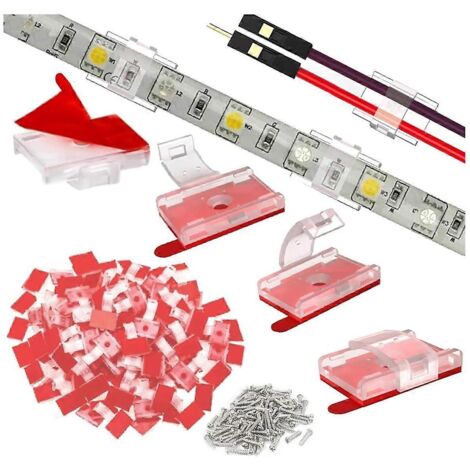 100 clips de fixation pour rubans LED avec ruban adhésif