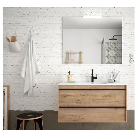 CAESAROO Hängender Badezimmerschrank 100 cm aus Ostippo-Eichenholz mit eingebautem Waschbecken - Astoria - 100 cm Standard