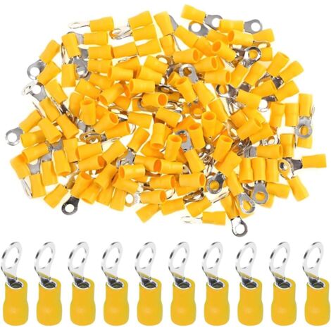 100 Cosses à Anneau, Cuivre Isolées M6, 4-6 mm², Jaune, Pour Câblage Électrique Industriel
