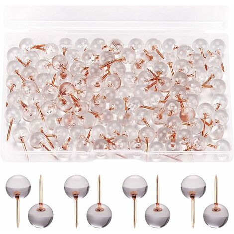 100 Count Punaises murale en Or Rose - Punaises Transparent Plastique Tête, Aiguille en Forme de I pour Tableau D'affichage, Mark Map, Repère