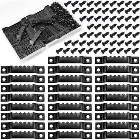 100 crochets de suspension noirs en dents de scie, supports de cadres photo en acier, 200 vis pour horloges murales, tableaux, objets en bois, décorations, œuvres d'art, panneaux, affiches.-AquaForge
