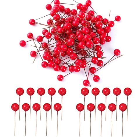 100 décorations de Noël aux baies rouges - sphère rouge de 10 mm (plus 0,2 yuan/sac pour la main-d'œuvre)