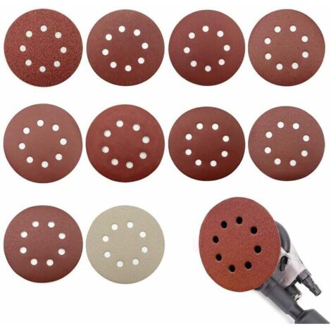 100 dischi abrasivi, dischi abrasivi da 125 mm, grana 80/180/240/400/800/1000/1200/1500/2000/3000, per levigatrici orbitali casuali, ideali per levigare, lucidare, rimuovere la ruggine (8 fori)