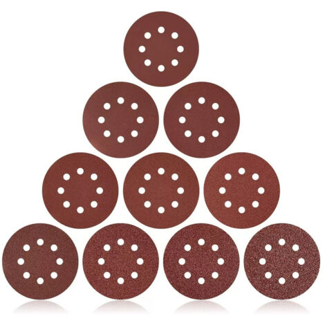 100 Disques de Ponçage 5 Pouces 8 Trous, Grains 60 80 100 120 150, Papier de Verre Rond pour Polissage et Nettoyage