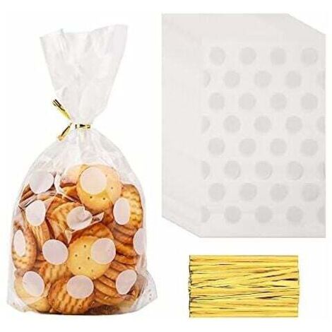 100 durchsichtige Zellophantüten, Bonbontüten, Geschenktüten, Kekstüten, Drehverschlusstüten, Plastiktüten für Süßwaren, weiß