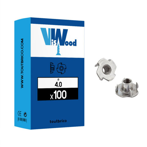 100 écrous à griffes Ø 4mm zingué - Viswood