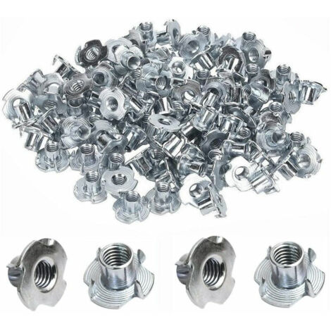 100 Écrous à Griffes en Acier au Carbone - Écrous Insérés Filetés pour Bois - M4x8mm