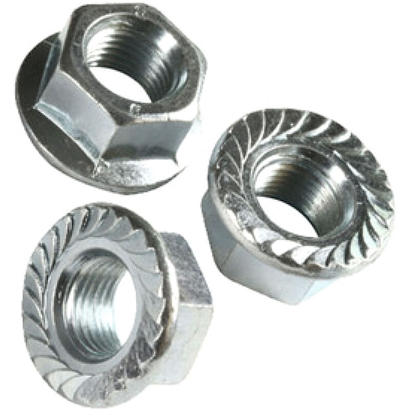 100 Écrous embases crantées DIN6923 Acier zingués Blanc M6 - 6