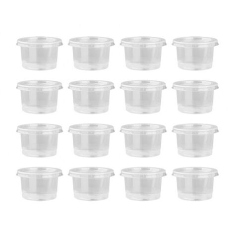 100 Einwegbecher aus durchsichtigem Kunststoff für Soßen und Chutneys mit Deckel, tragbare Becher (30 ml)
