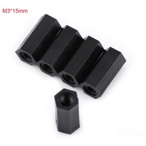 100 entretoises filetées noires PA66 M3 femelle x hexagonale (M315)