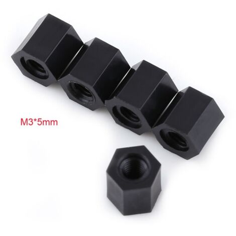 100 entretoises filetées noires PA66 M3 femelle x hexagonale (M35)