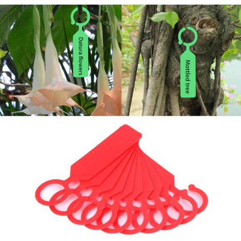 100 estacas colgantes de PVC rojo para jardín, 11 x 2,4 cm, etiquetas para plantas y macetas con diseño de pulsera circular.