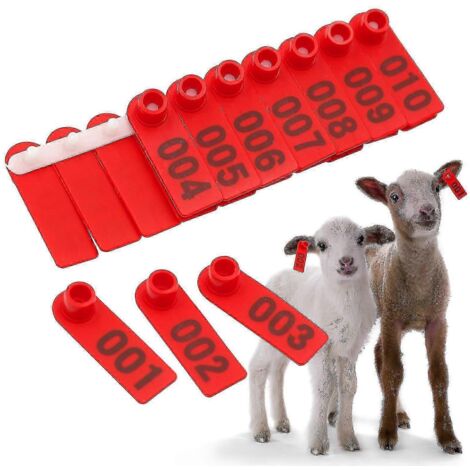 100 étiquettes auriculaires/pinces pour animaux (moutons, chèvres), marqueurs et pinces pour étiquettes auriculaires, carte de pose d'étiquettes auriculaires (pour le perçage des moutons), 1 pince