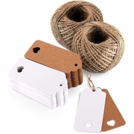 100 étiquettes en papier kraft avec de jute 30M pour cadeaux de mariage, Noël, fête, décoration