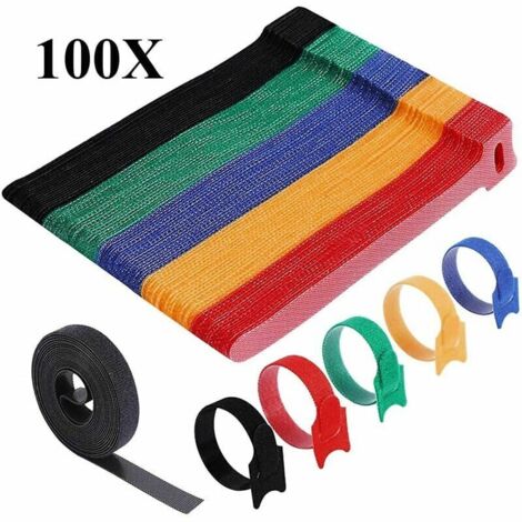 100 fascette fermacavi, fascette fermacavi in nylon riutilizzabili da 15 cm, fascette fermacavi regolabili in velcro, organizer per cavi in 5 colori