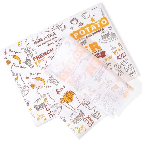 100 Feuilles Papier de Alimentaire et Sandwich, Papier d'emballage Résistant à l'huile, Papier d'Emballage Cuisson Deli Panier