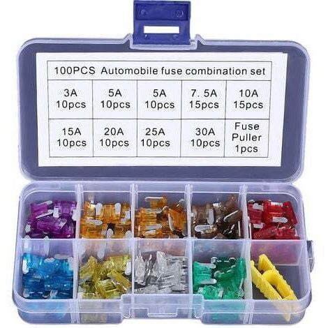 100 fusibles mecánicos de perfil bajo de 12V-32V para vehículos, automóviles, motocicletas, barcos y camiones, fusibles de cuchilla pequeños surtidos, 3A-30A