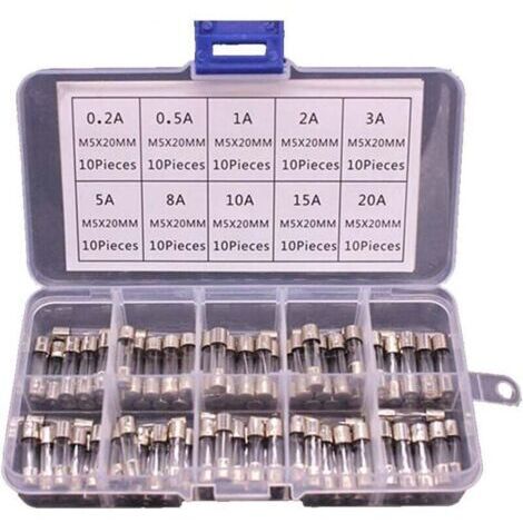 100 fusibles verre 5x20mm en boite Fusible 0.2A  20A--