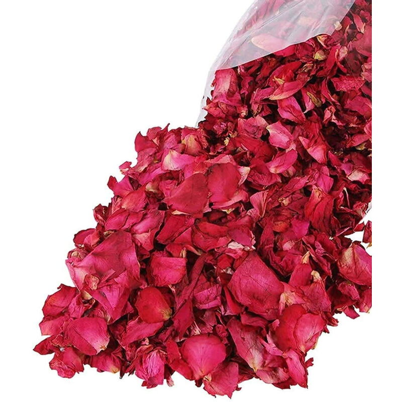100 g de pétales de rose séchés naturels, véritables pétales de rose rouges séchés pour bain de pieds, bain corporel, spa, mariage, confettis, parfum