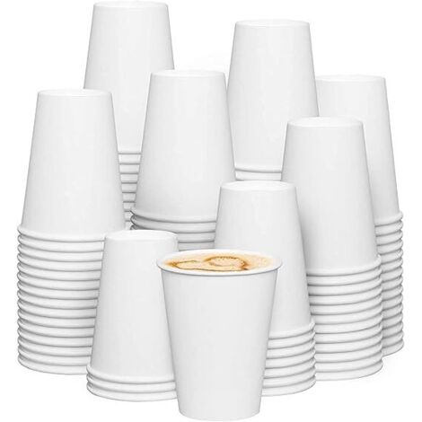 100 gobelets en papier blanc à paroi simple de 12 oz pour boissons chaudes et froides. Gobelets en papier jetables de qualité