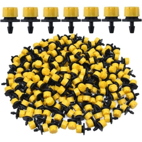 100 gocciolatori per irrigazione a goccia da 1/4", ugelli per irrigatori da giardino, irrigazione a goccia automatica fai da te regolabile a 360° (giallo)