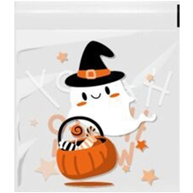 100 Halloween candy bags, self-adhesive clear cookie bags, 6 Halloween party supplies, sealed bags, sandwich bags