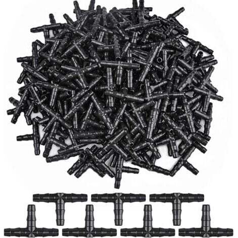 100 herramientas de riego para jardín para conexión de manguera de sistema de goteo de 4/7 T (4/7 mm) (T positiva de 4/7 mm)