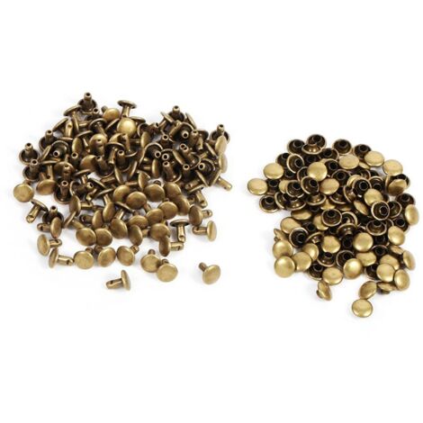 100 jeux de rivets à double tête 8 x 8 mm en métal pour la réparation du cuir, clous décoratifs à pointes (bronze)